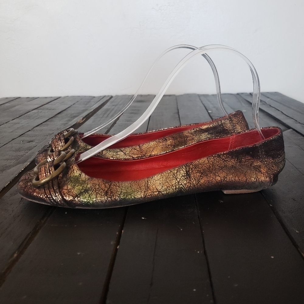 Jeffrey Campbell Metallic Crackle Brown Flats 7.5